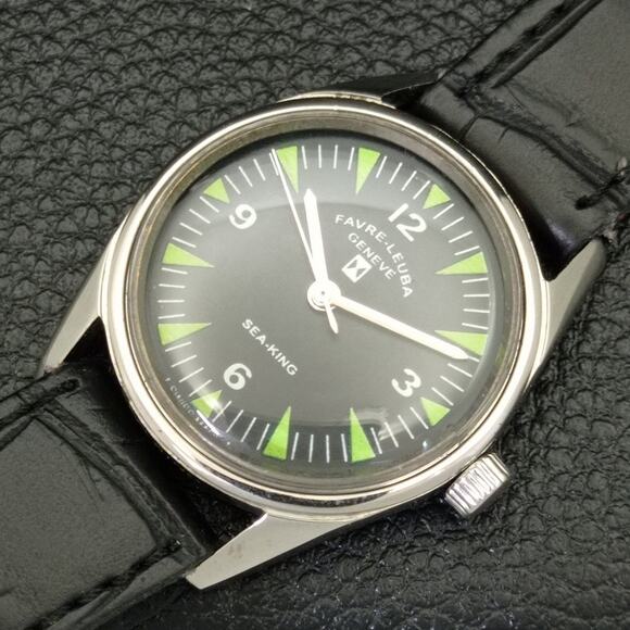 Vintage 1971 Favre Leuba Manual Mens Silver Watch W/Leather Strap - Picture 6 of 9